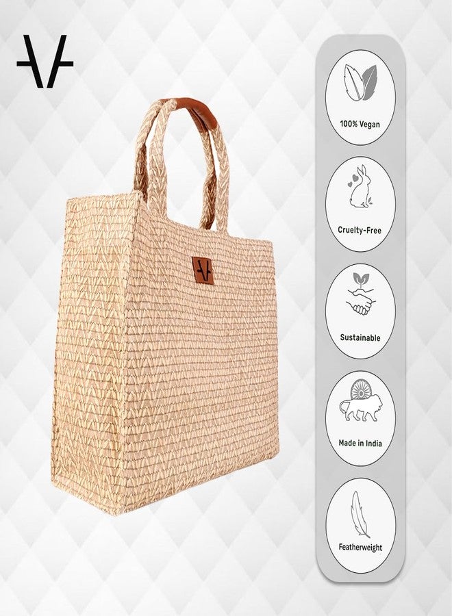 Avake Mocha Hand Bag with Raffia and Vegan Leather Accents | Fits 14-Inch Laptop | Stylish & Durable | Lightweight Shoulder Bag for Work, Travel & Daily Use | Made in India - Image 4